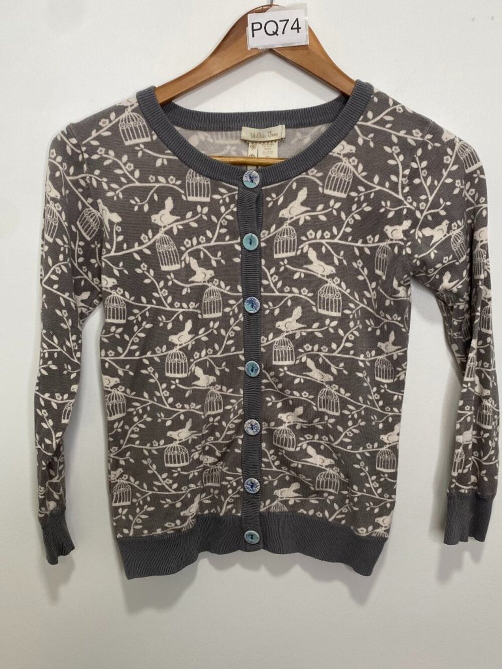 Matilda Jane “Secret Fields” Bird Print Cardigan Sweater – Size 10 – Grey Winter